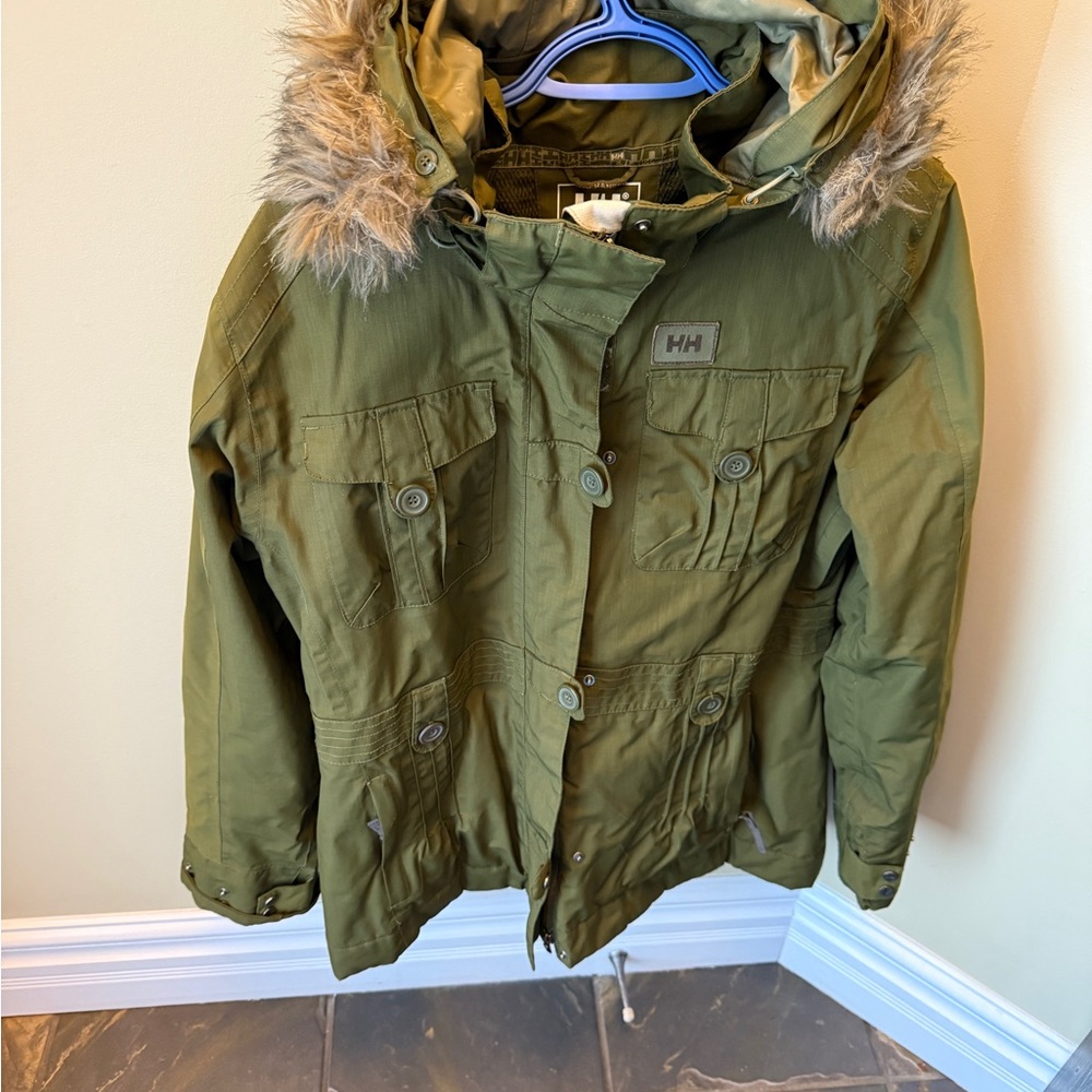 Helly Hansen Green Parka with Fur Hood